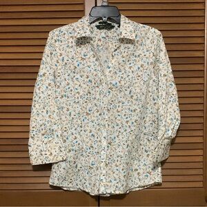 Eddie Bauer Stretch Wrinkle Resistant Floral Print Button Down Top Medium M